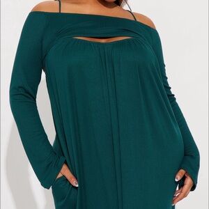 Off-Shoulder Long Sleeve 2 piece Knit Dress in Teal